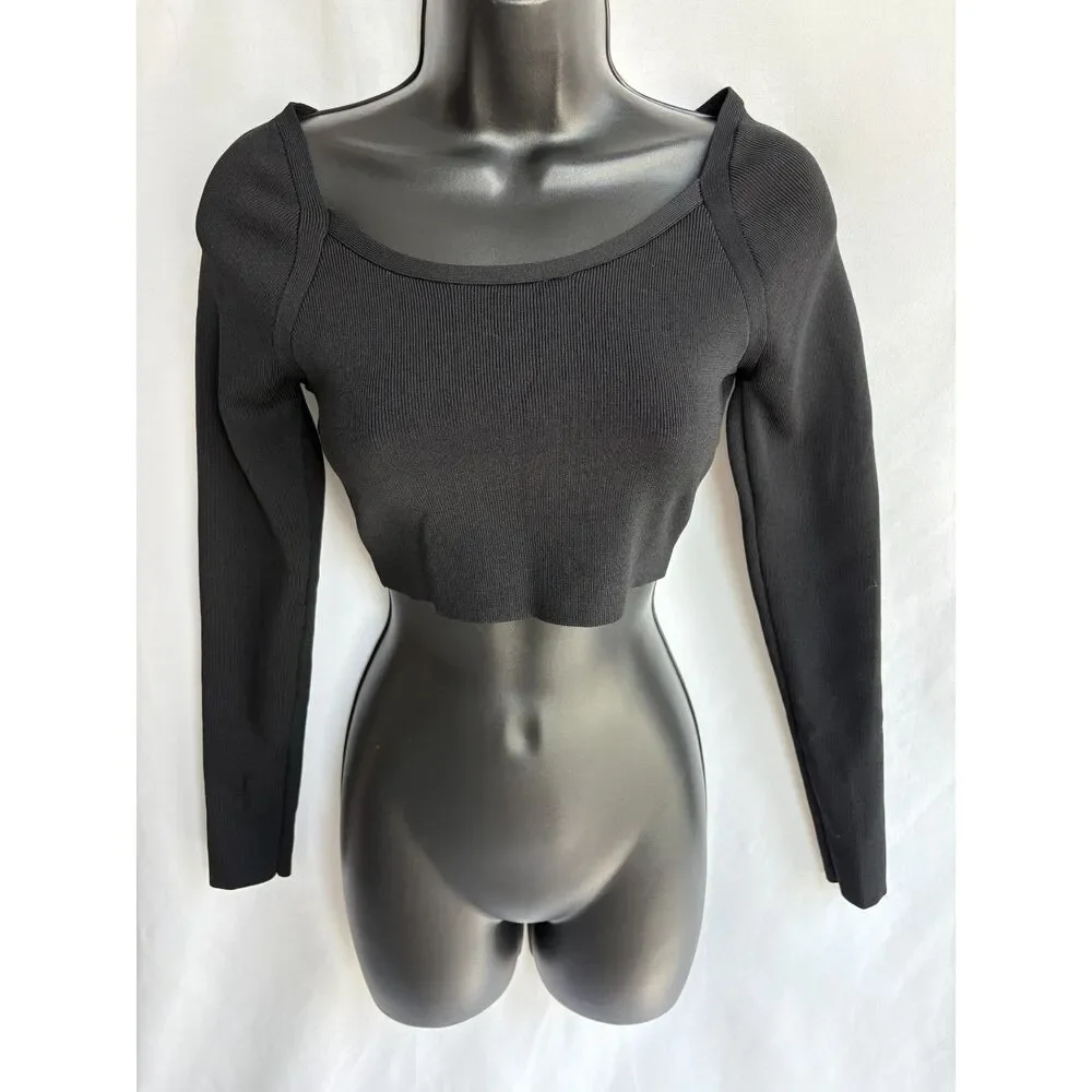 Zara Juniors Long Sleeve Cropped Ribbed Sweater Black Size S Jacquard Basics